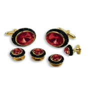 Dark Ruby Red Stone Center Black Austrian Crystal Studs and Cufflinks